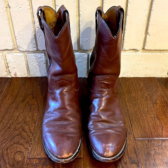 Vintage Justin Roper Brown Boots Size 8.5 Wide - Picture 1 of 7